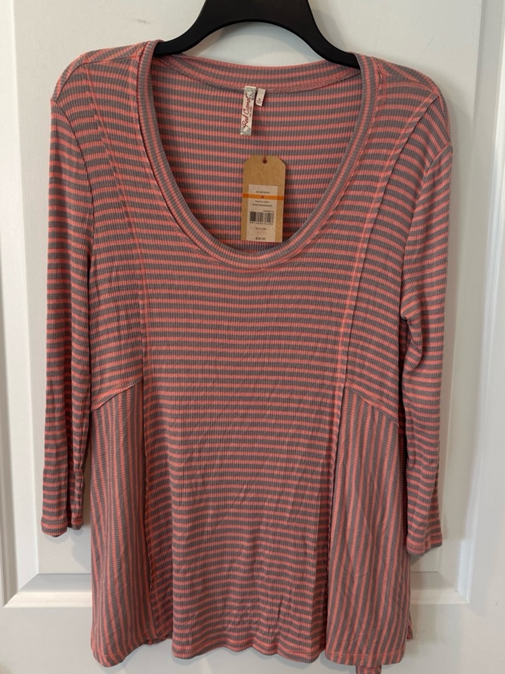 Red Camel Pink and Gray Striped Scoop Neck Long Sleeve Top